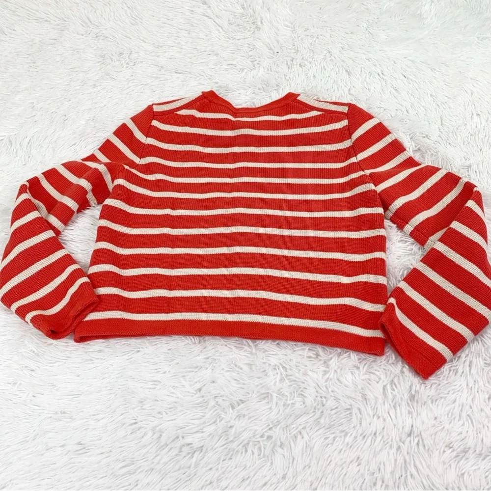 J Crew long sleeve Emilie sweater lady jacket in stripe  patched pockets‎